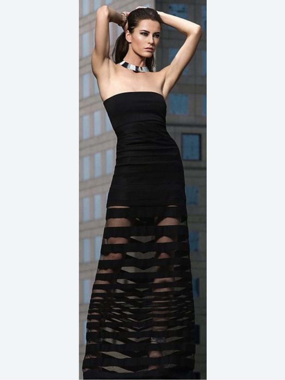 Alexis Black Sheer Striped Maxi Dress